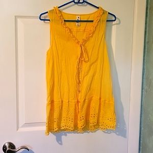 Floreat Eyelet Sleeveless Yellow Button Down Top
